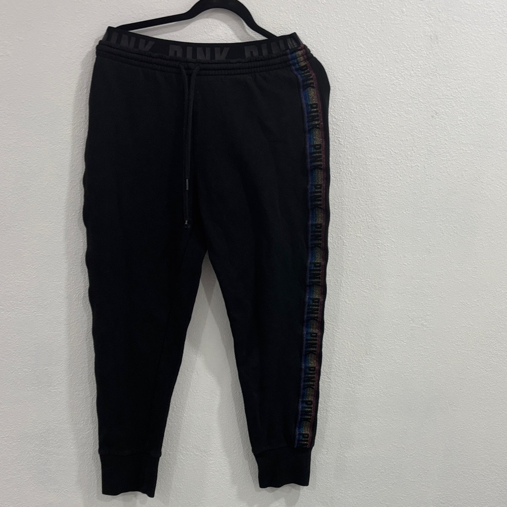 PINK Victoria's Secret Black Joggers with Side Logo